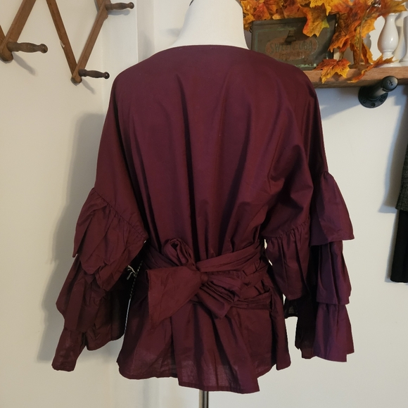 IRIS~Burgandy~Tie waist wrap‎ top~ NWT~1XL - Picture 8 of 14